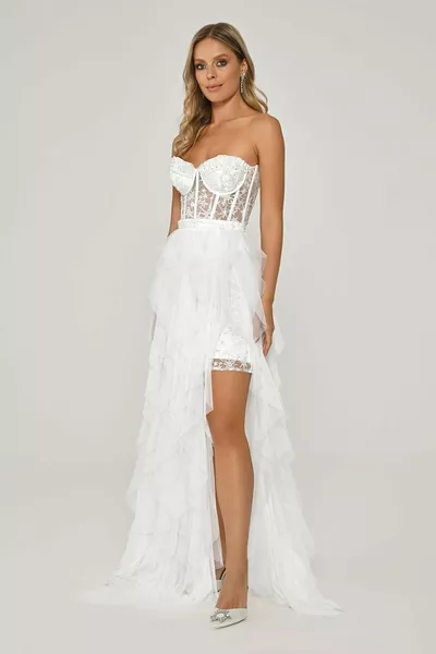 Strapless Waist Transparent Layered Tulle Skirt Long Dress