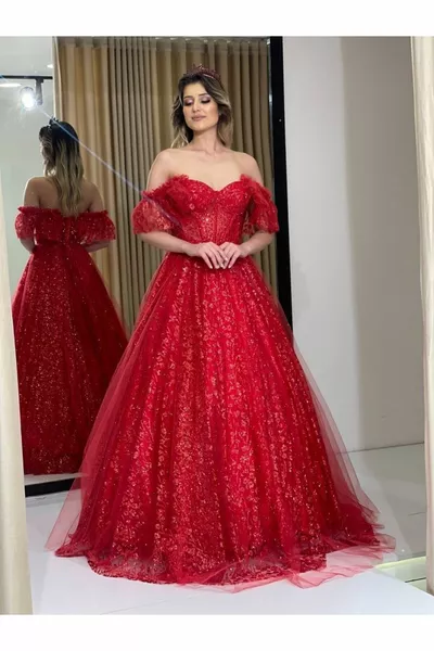 الأحمر حذافة الأكمام الحجر المطرزة تنورة بريق الموسم الجديد الخطوبة  