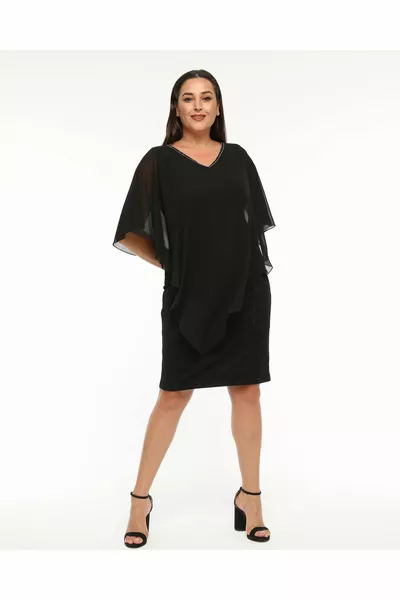 طوق الحجر مفصلة الشيفون منتصف الحجم مساء اللباس