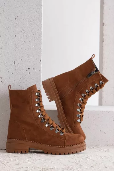 كابل الجانب بسحاب من جلد الغزال تان الأحذية البريدية