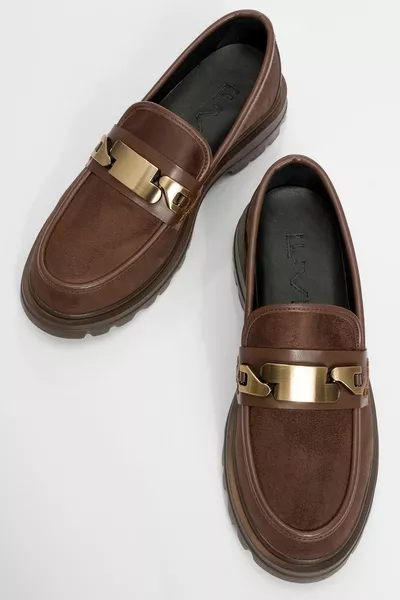 PRAY Coffee Suede Buckle Mocassins pour femmes