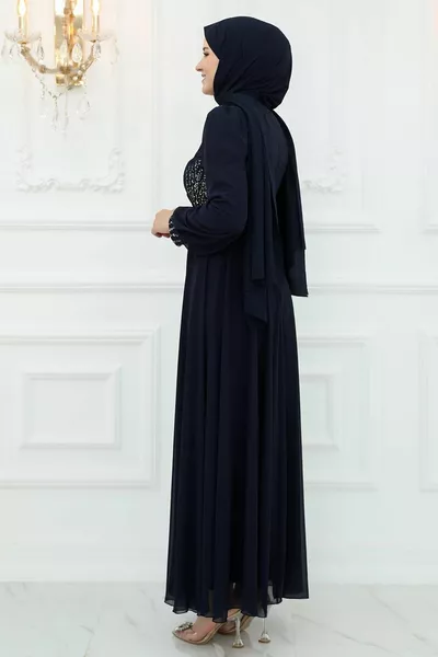 Derya الشيفون مساء اللباس الأزرق الداكن