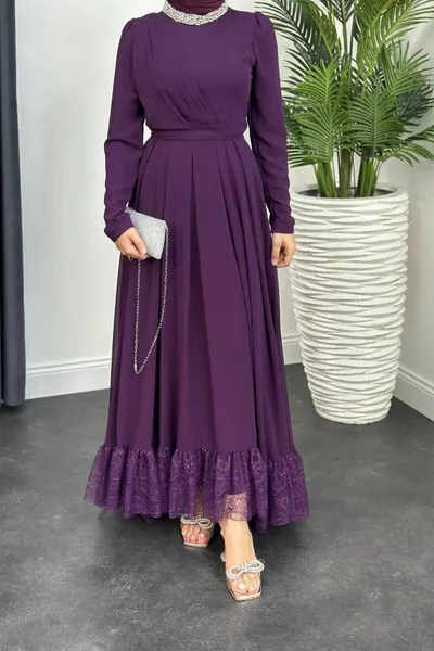 Revers Stone Six Lace Robes de soirée Violet