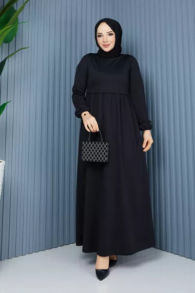 Kleid mit geraffter Taille Schwarz