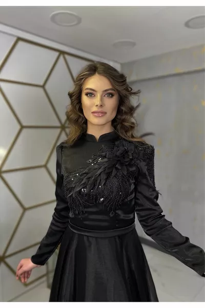 الأزهار مفصلة الحجاب مساء اللباس الأسود