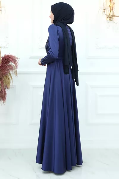 آريا الساتان مساء اللباس الأزرق الداكن