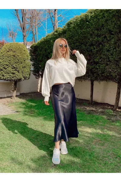 Kadın Siyah Saten Etek