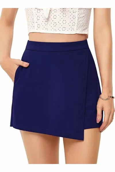 شورت قماش فولاذي أزرق داكن مع غطاء تنورة