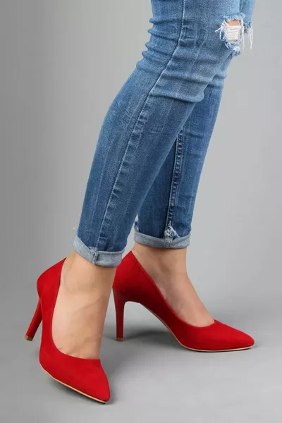 Women's Red Suede Stiletto Heels - Anger