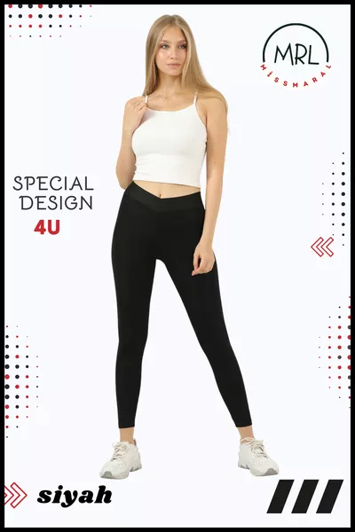 Kadın Siyah Yüksek Bel Çapraz Kemer Detaylı Tayt Mevsimlik Toparlayıcı Bilek Boy Cross Waist 