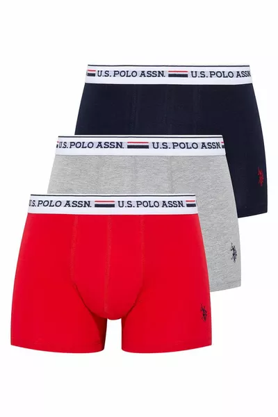 U.S. Polo Assn. Boxer pour homme rouge - gris chiné - bleu marine, lot de 3