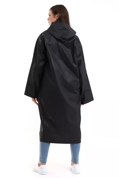 Impermeabile da donna e da uomo con cappuccio e bottoni a pressione Eva nero