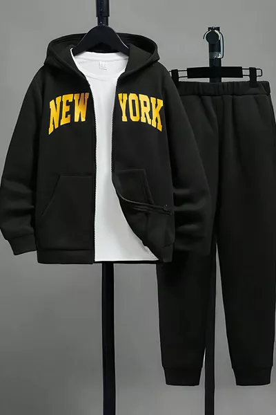 Двоен спортен комплект унисекс с цип и щампа с Ню Йорк