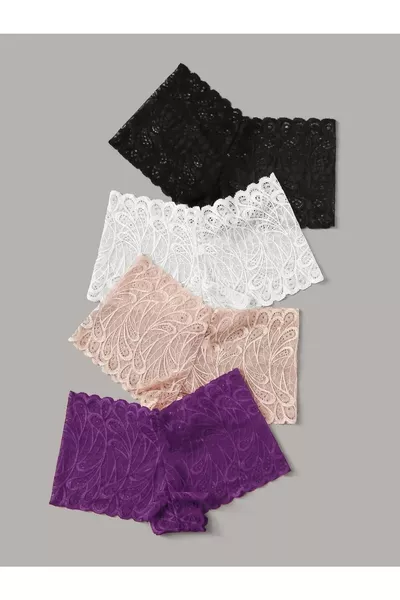 Damen Spitzen-Shorts-Boxer Slip 4er-Pack