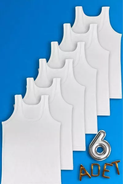 Boys' White Cotton Tank Top, 6 Pieces