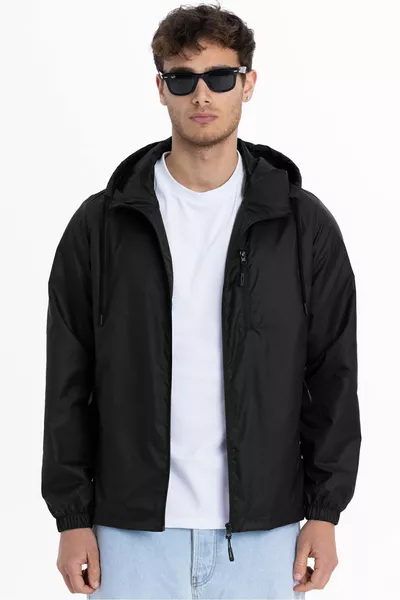 Herren Regenjacke mit Kapuze, Taschen, gefüttert und winddicht