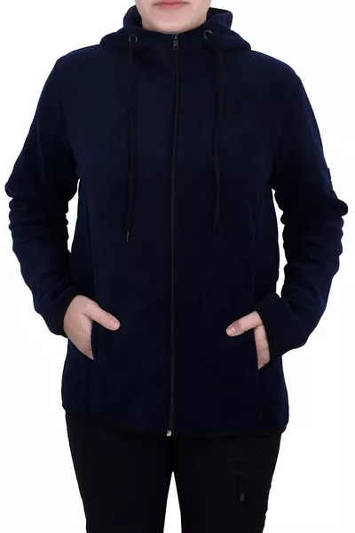 Женская темно-синяя флисовая толстовка с капюшоном и молнией
