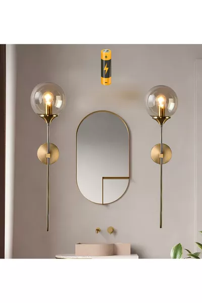 Moderne ontwerp batterijaansluiting wandlamp 1 stuk Plug & Play met glazen wandlamp, antieke gouden honingkleurige glazen lamp