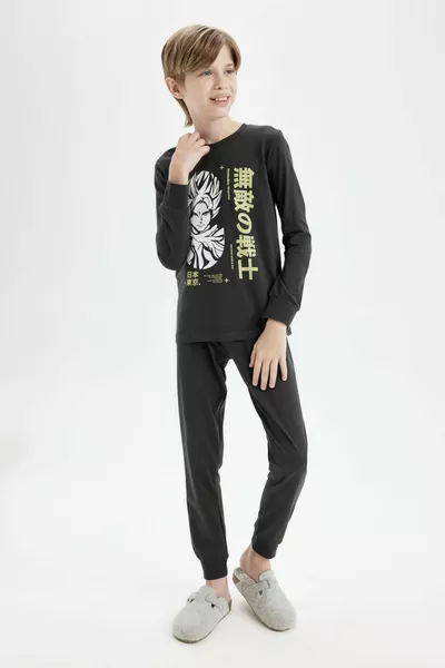 Boys' Pajama Set Printed Long Sleeve Top Long Bottom WN
