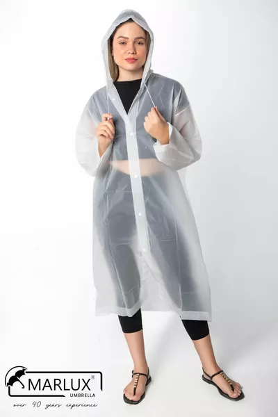 Impermeabile con cappuccio da donna e uomo, bottone a pressione, Eva bianco 