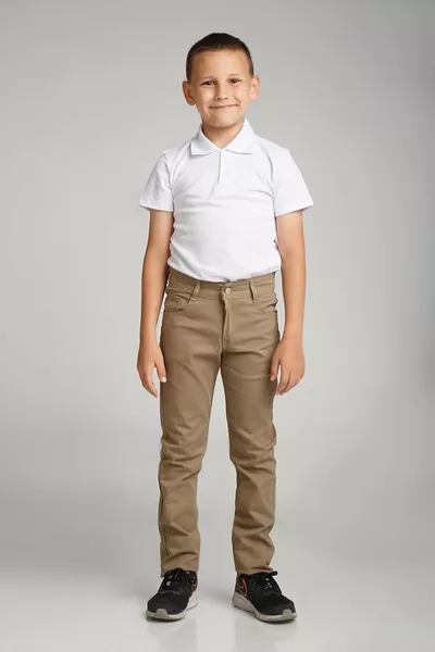 Sport Style Stretch Canvas School Pants with Hidden Elastic Waist