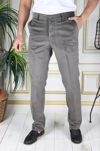 Aqua Green Polar Velvet Pants with Stretch, Thick Corduroy, Classic Cut, Side Pockets, Lined - Phantom Jeans