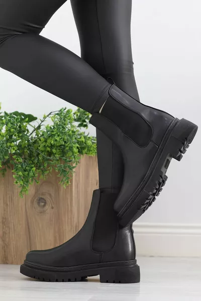 Bottes à talons 5 cm en cuir noir - ..