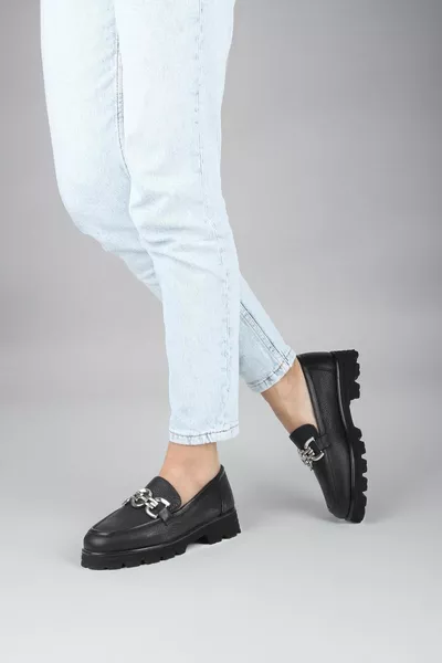 Zwarte loafer schoenen van echt leer voor dames