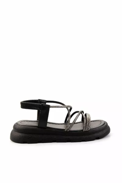 Дамски сандали с черен платинен камък 