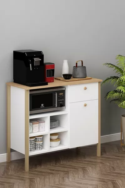 ثلاجة نورة متعددة الأغراض مع أدراج زاوية القهوة، وحدة سفلية مع سلة، لون أبيض