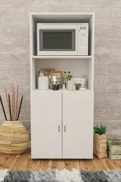 خزانة ميكروويف بارتفاع  سم وجزئين مع بابين، خزانة فرن صغيرة، خزانة مطبخ، خزانة مؤن ببابين