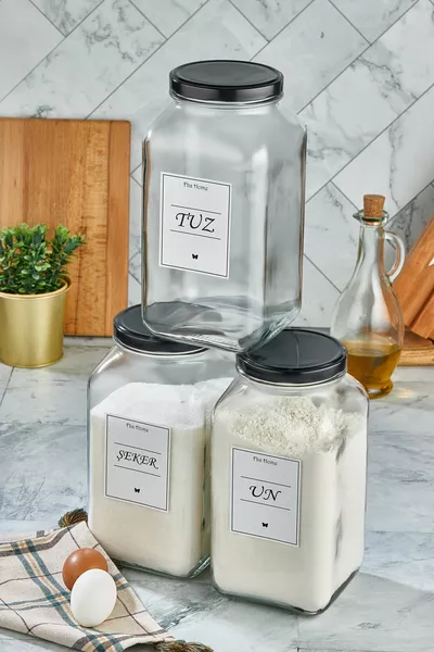Набор из 3 декоративных кухонных органайзеров для соли, сахара и муки, стеклянные банки для хранения продуктов ( мл)