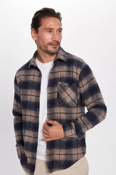 Herren Slim Fit Enganliegendes Lumberjack-Hemd mit einer Tasche Kariert Winterhemd
