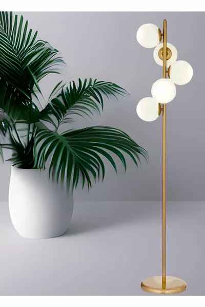 Мелани Золотой Корпус Белый Стеклянный Торшер на 5 ламп