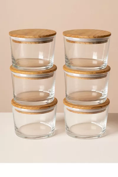 Vetro - Набор из 6 стеклянных банок с деревянными вакуумными крышками,  мл