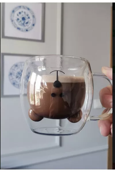 Стеклянная кружка с двойными стенками и дизайном плюшевого мишки, стеклянная кружка с двойными стенками и ручкой, чашка для развлечений