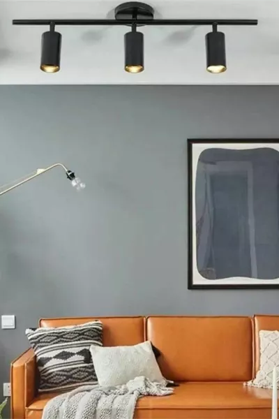 Lampadario a tre luci spot LED Yaman Nero