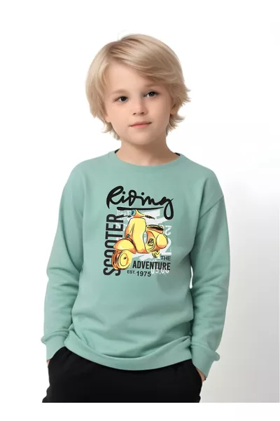 سويت شيرت للطفل الصبي بطبعة كتابة Riving وياقة دائرية