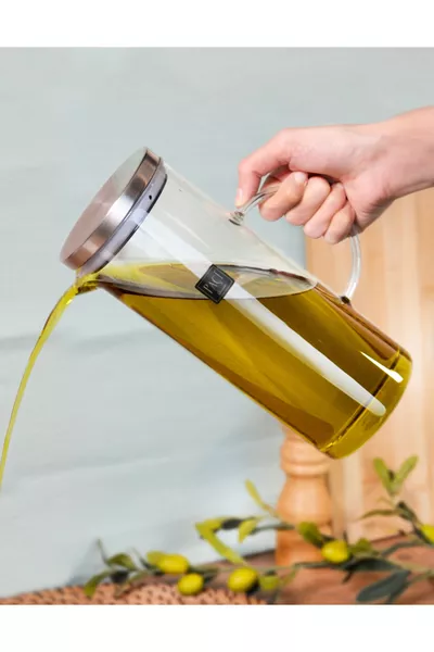 Бутилка за олио и оцет от боросиликатно стъкло с вакуум и стоманен капак, с етикет, подарък