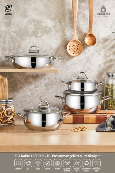 Stone Stainless Steel Induction Base 8-Piece Cookware Set