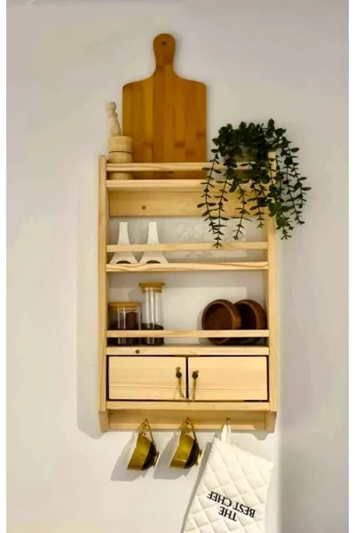 Gewürzbehälter mit dekorativem Holzdeckel, Regal, Wandregal, Tassenhalter