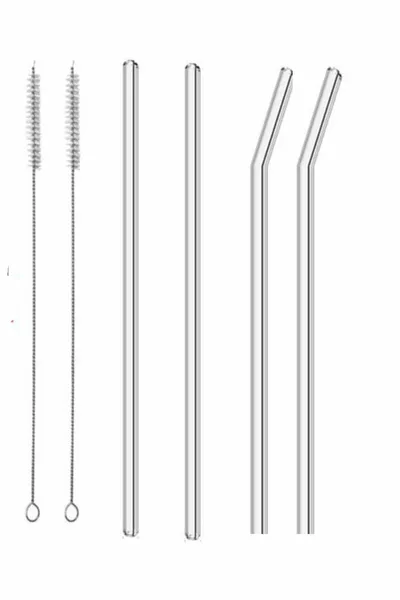 4-teiliger Glasstrohhalm mit 2 Reinigungsbürsten,  cm