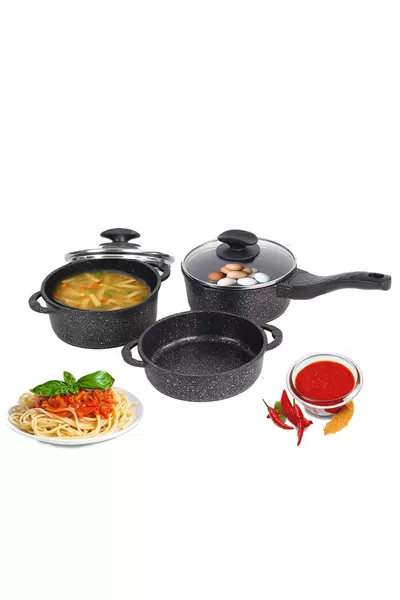 Cast Granite 5-Piece Mini Cookware Set – Easy to Clean, Non-Stick and Non-Burn