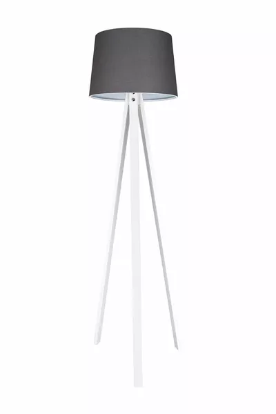 Stehlampe Holz 3-Bein-Stativ Lampenschirm Konisches Stoff Fume Weiß