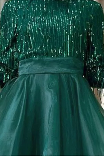 WOMEN'S GREEN (EMERALD) SEQUINED SKIRT LAYERED ORGANZA EVENING DRESS T 