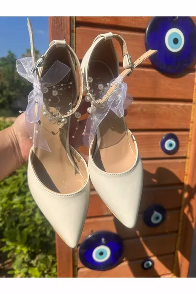 Women's Mother-of-Pearl Off-White Casual 7cm Goblet Heels Pearl Stiletto Bridal Shoes