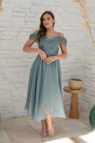 Carmen Çağla Organza Abito da sera corto a maniche basse