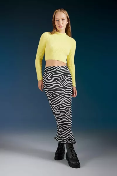 Coool Zebra Patterned Tulle Waist Elasticated Maxi Skirt au