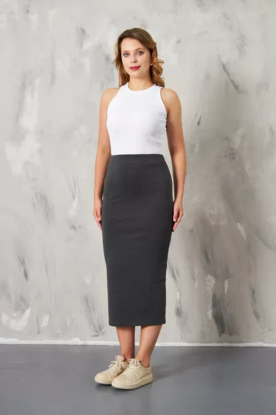 أنثراسايت رمادي ليكرا تنورة قلم رصاص طويلة للسيدات