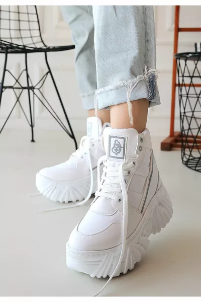 Maje White Skin Grey Stripe Lace-Up Padded Sole Boots